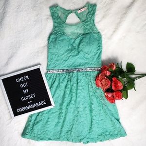 Mint Green Leaf Dress w/ Sparkly Belt and Cutouts SMALL
